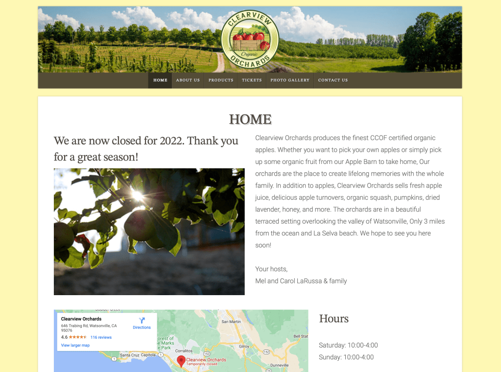 image of Clearview Orchards homepage. 