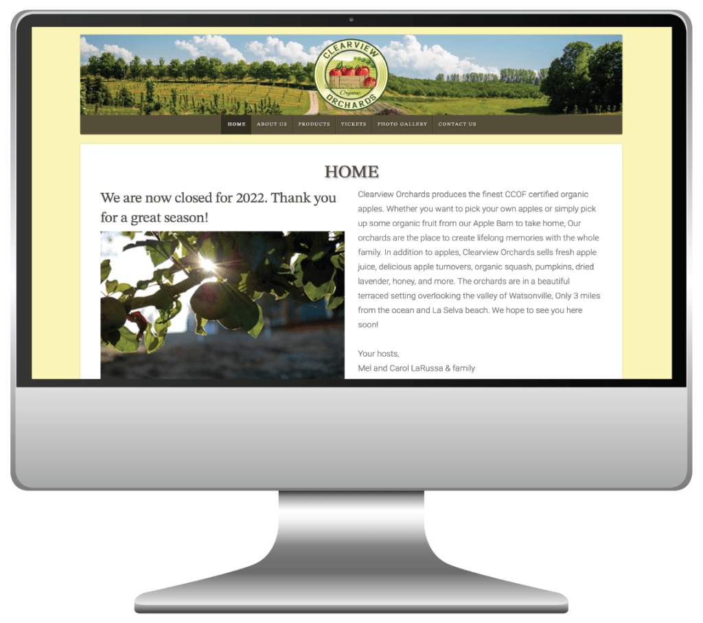 image of Clearview Orchards home page.