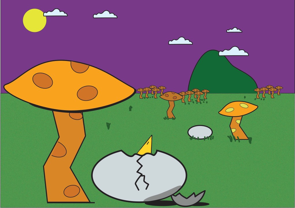 game concept. mushroom trees and eggs. 