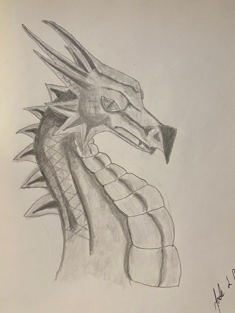 image of a dragon. Pencils. 