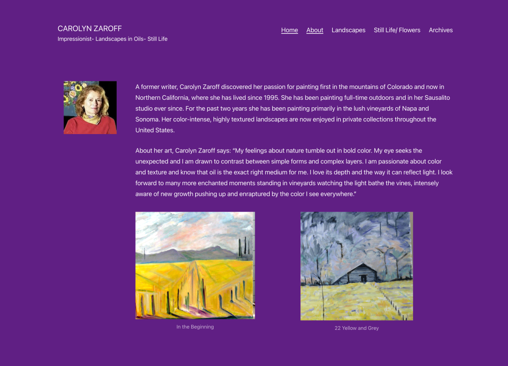 image of Carolyn Zaroff's website's homepage. Artist. 